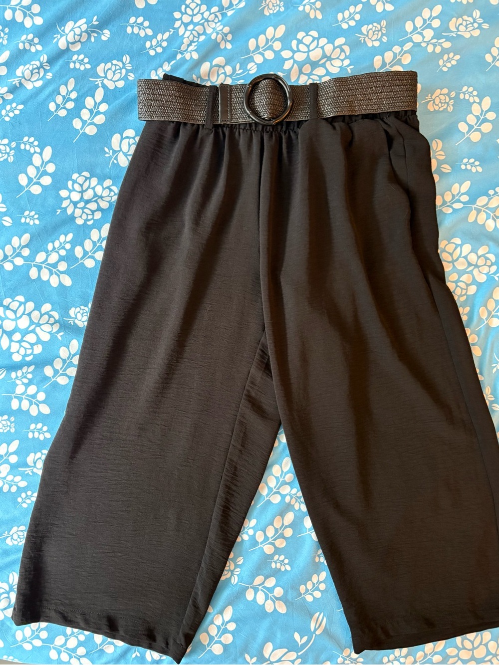 Black Wide-Leg Belted Jumpsuit Pants